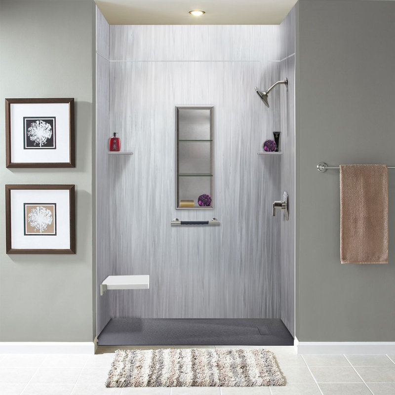 Ensemble de mur de douche à transition 6 pièces 60 po x 36 po x 84/12 po Transoli Lusso, gris glacier, Gris glacé