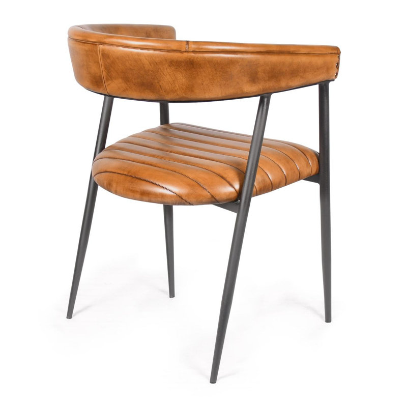 49cm H Genuine Leather Upholstered Dining Chair, Tan