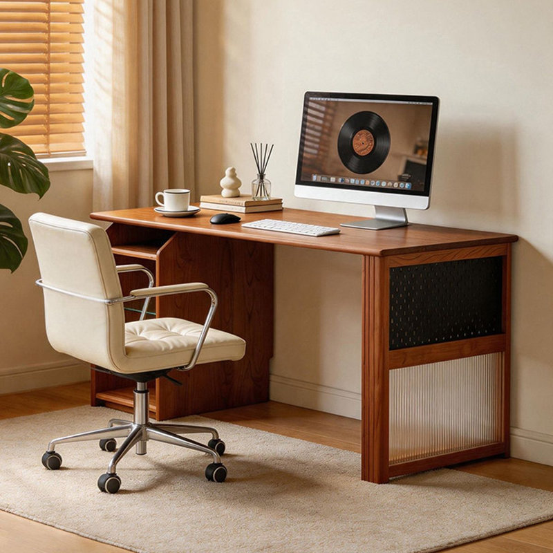 Cherry Rectangular Solid Wood desk, Left Hand Return, 29.53" H x 70.87" W x 25.59" D