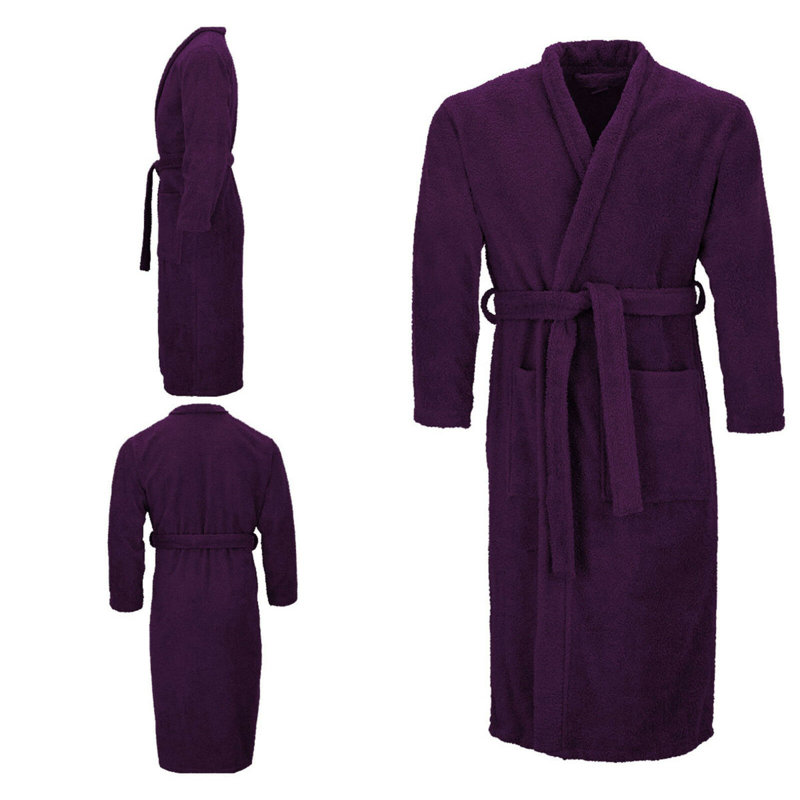 Lorello Terry Cloth Mid-Calf Bathrobe with Pockets, S/M, Beige