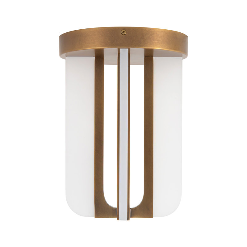 Anders 8-in Black dimmable LED Semi-Flush Mount, Antique Brass
