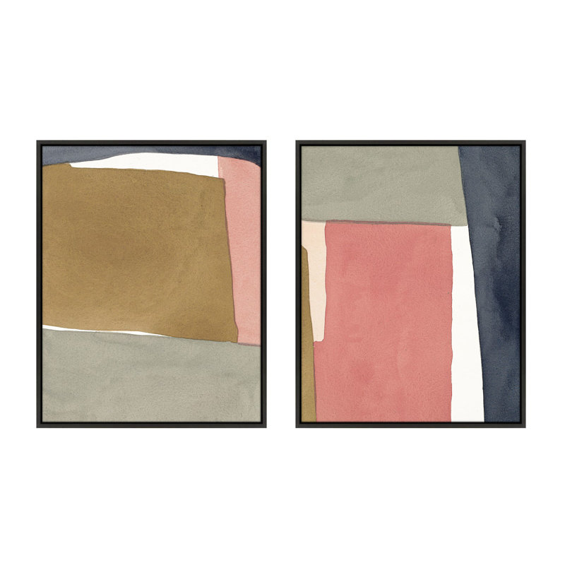 Natual Pink Set Of 2 by Julia Balfour, White Framed Canvas, 30" H x 24" W x 1.4" D, Black