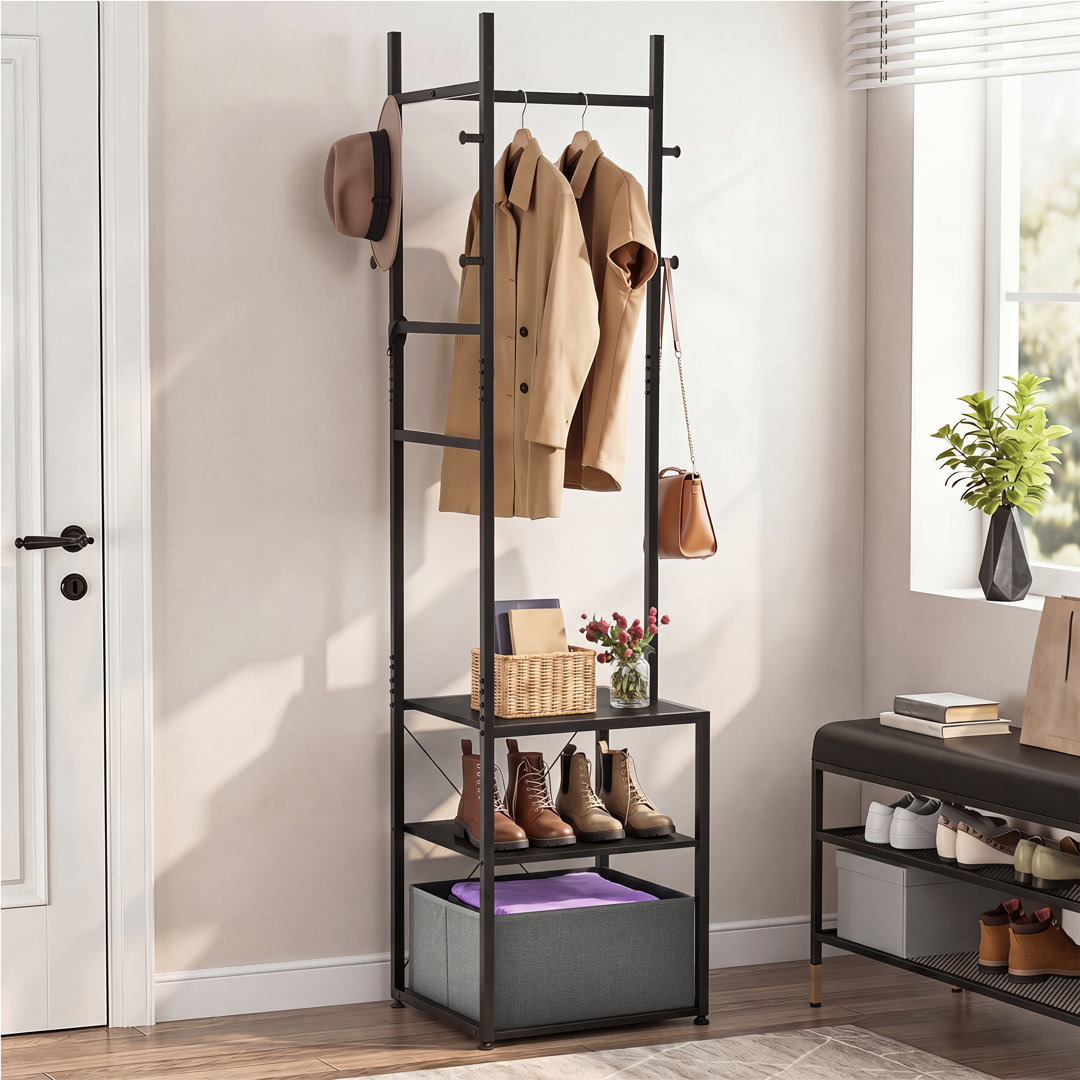 Industrial Entryway Coat Rack with Drawer & 2 Shelves