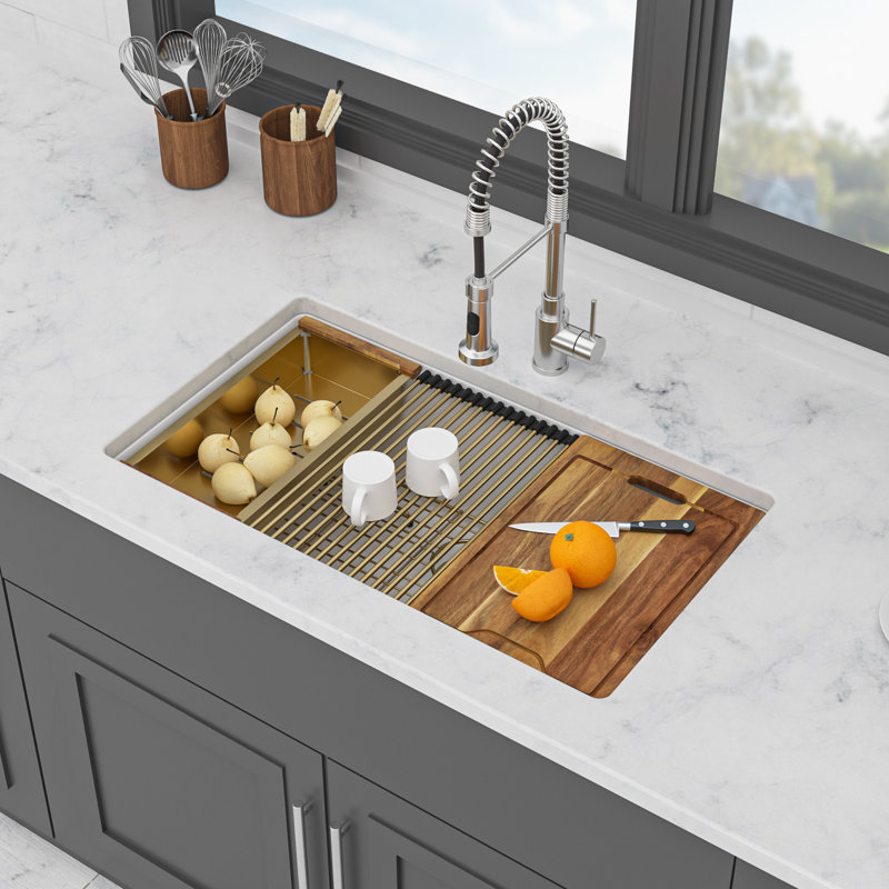 Quartz Kitchen Sink - 30" X 19" X 9.65" White Granite Composite Workstation Undermount Single Bowl Kitchen Sink