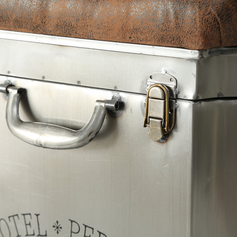 Lockard Tufted Top Storage Trunk, Vintage Silver