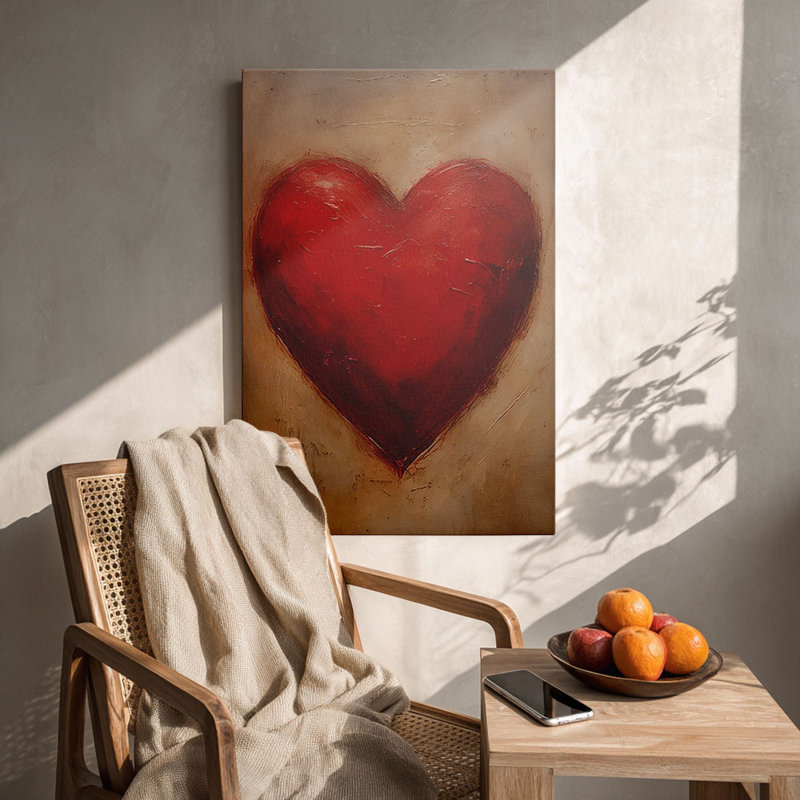 Cadre tendu texturé «Vintage Red Heart with Brushstrokes», toile tendue pour studio confortable