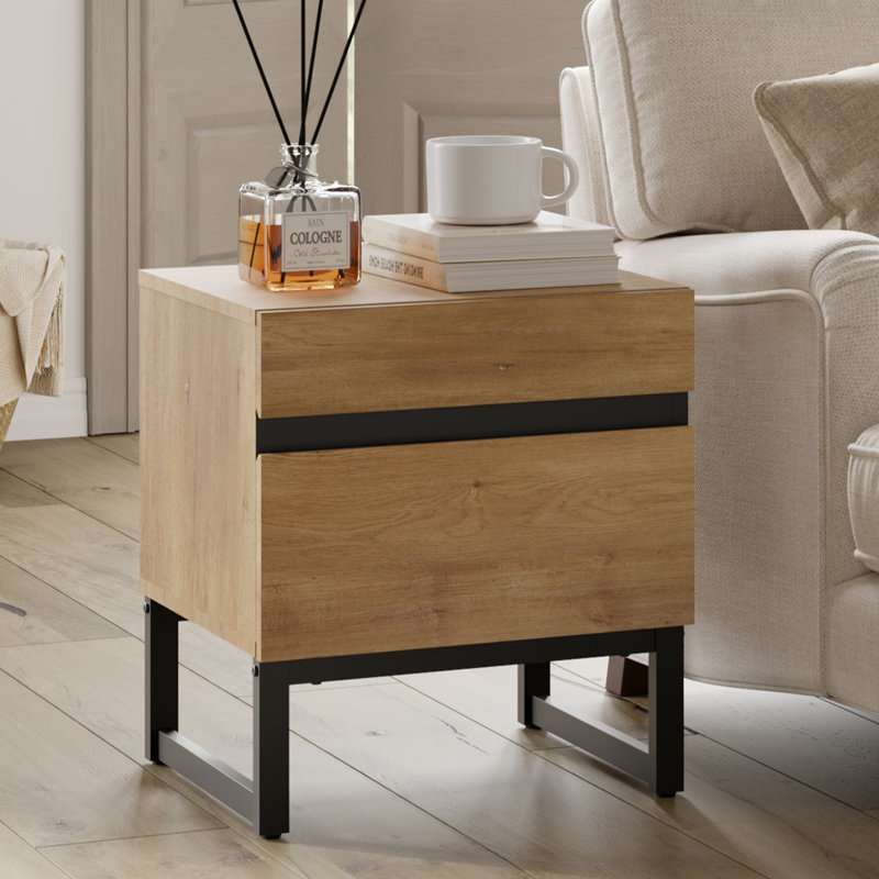 Aadam Modern End Table With 2 Drawers, Oak
