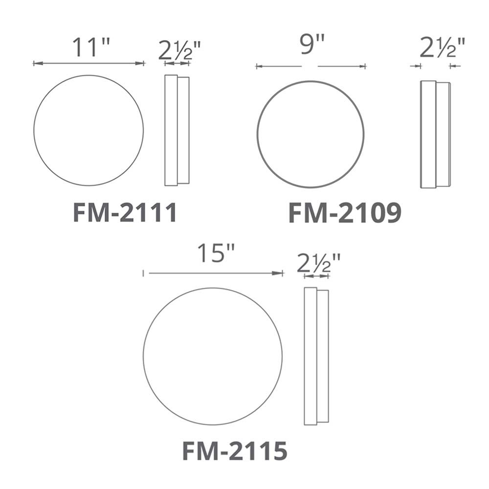 Single Light Glass LED Flush Mount, Titanium, 2.5" H x 11" W x 11" D, 3000K