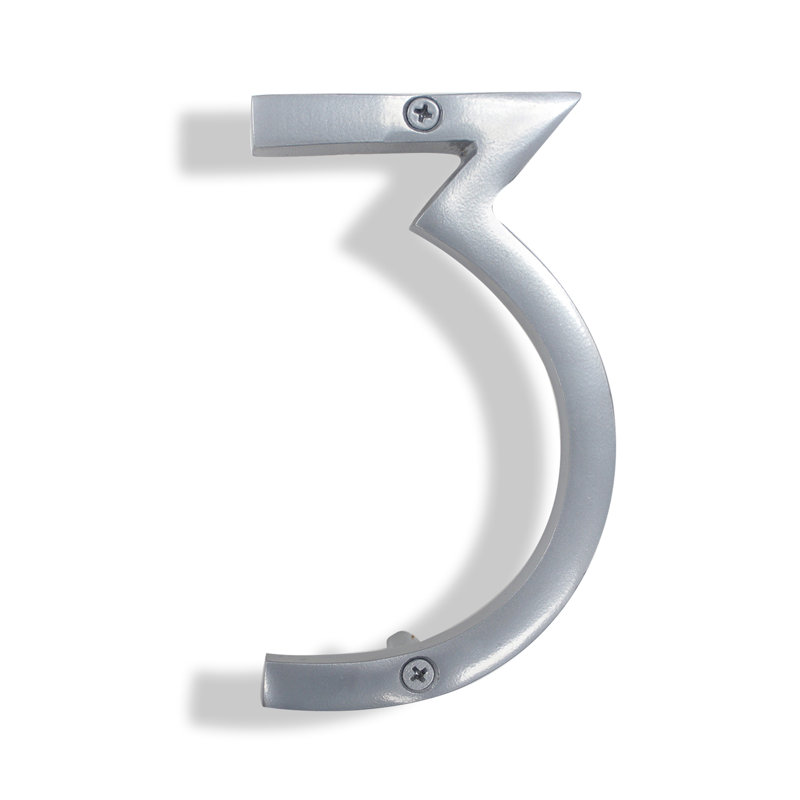 Numéro de maison en métal flottant, 3, Argent argent, 6"