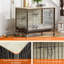 Meuble de cage pour chien moderne avec roulettes - grand et moyen chenil d'intérieur de 38,6 po - portes doubles, plateau amovible, structure en métal résistant au masticage, table de bout, gris pin et noir