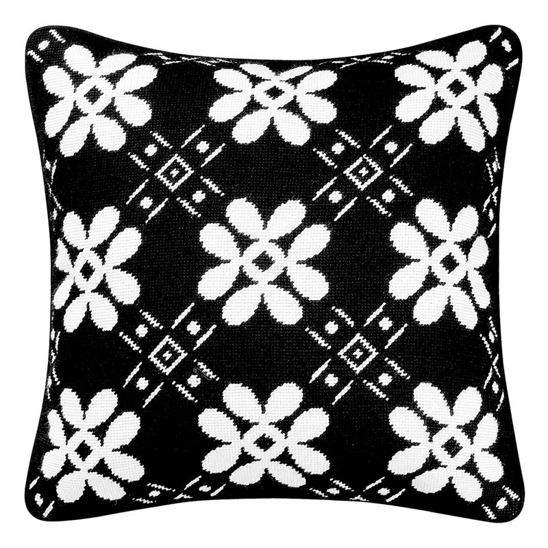 Tile Needlepoint Pillow, Black