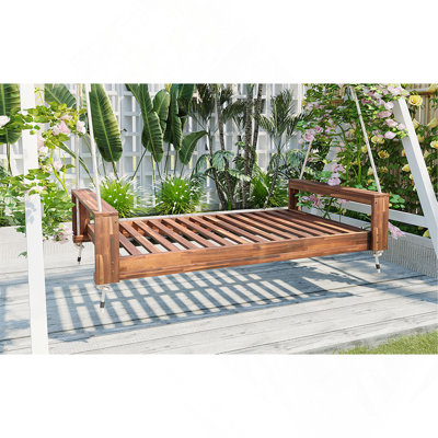 Ensemble de sièges de balançoire pour lit simple avec cadre en bois d'acacia et cordes HeMP pour jardin, cour, naturel