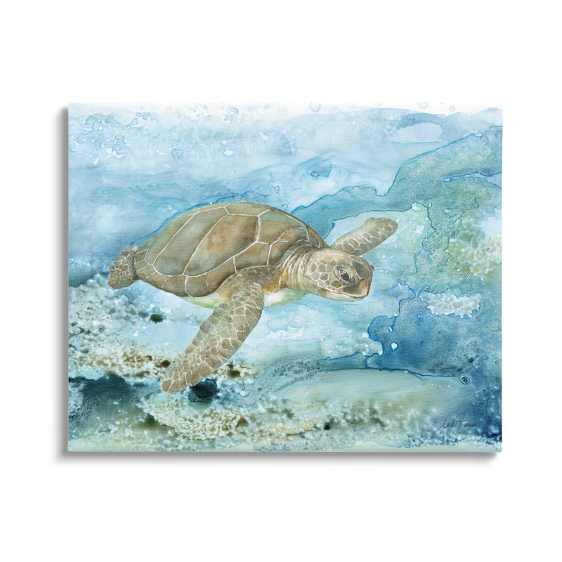Tortue de mer moderne sur toile par Leslie Trimbach, peinture, H 16 po x l 20 po x P 1,5 po