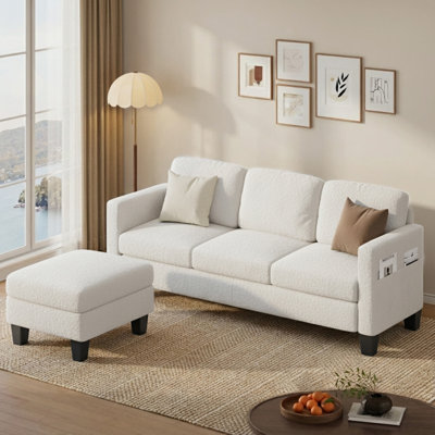 Canapé modulaire en L avec repose-pieds réversible en velours