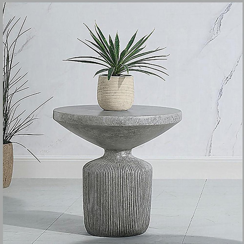 Weathered Grey End Table with Pedestal, 20.42" H x 21.01" W x 21.01" D