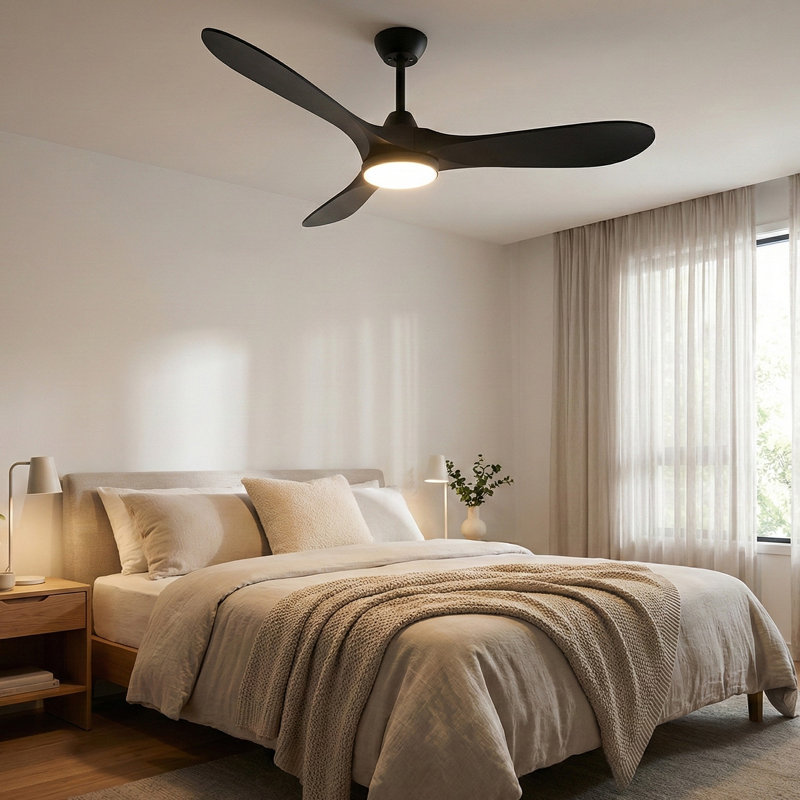 Ventilateurs de plafond Roomratv avec lumières et télécommande, moteur CC réversible silencieux et silencieux, 6 vitesses, minuteries, 3 CCT, utilisation intérieure, pales en plastique, ventilateur de plafond noir moderne