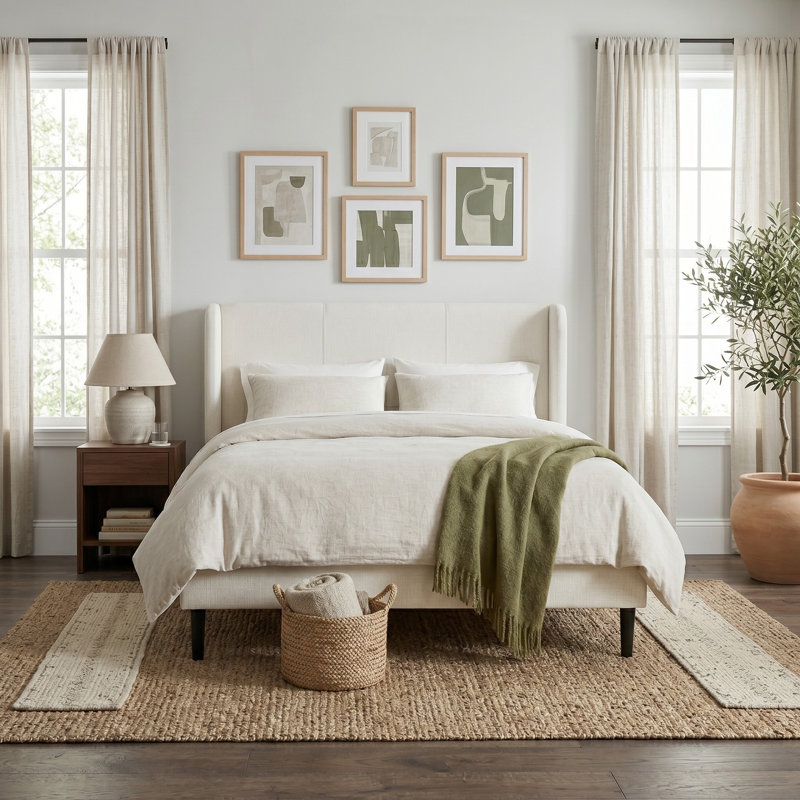 Linda Upholstered Wingback Bed, King