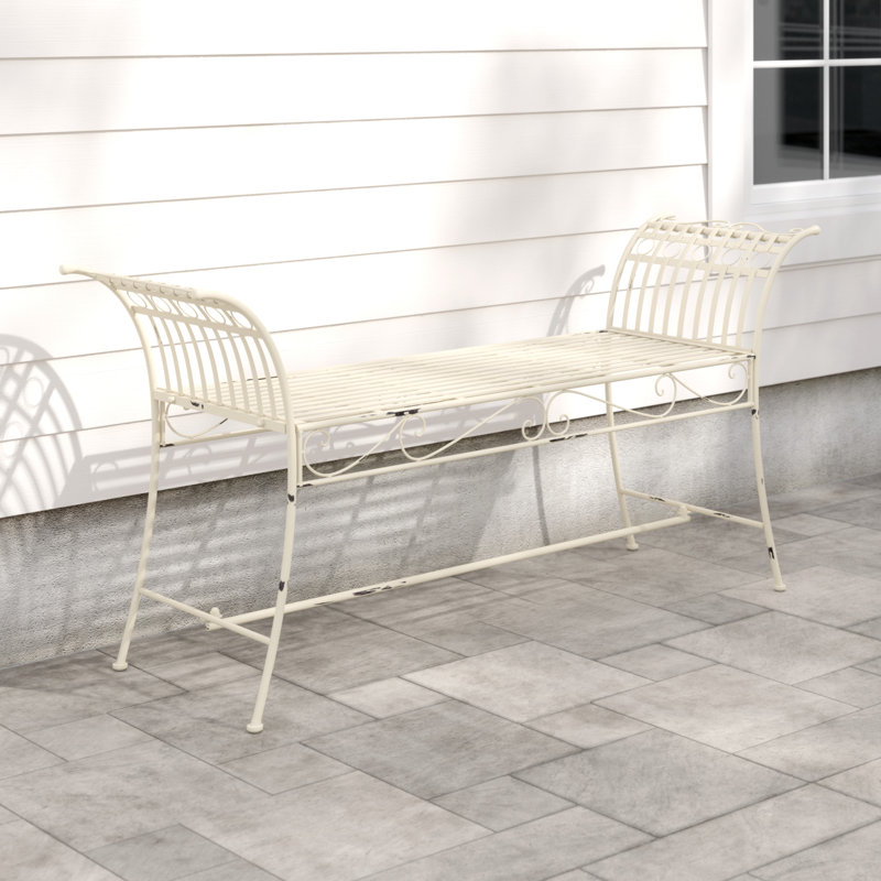 Banc de jardin en métal Kyel, Blanc antique