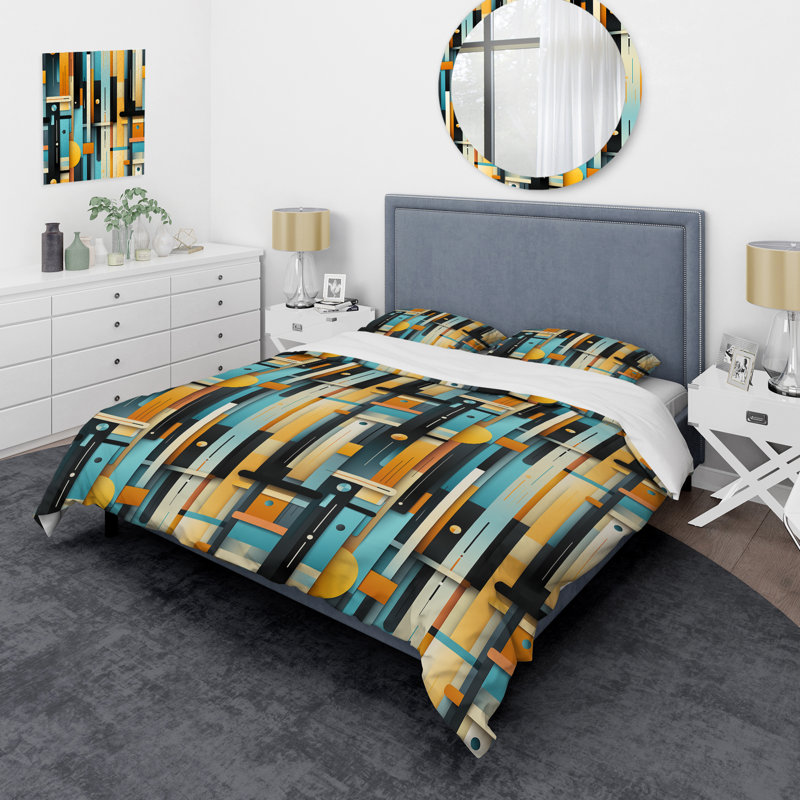 Ensemble de housse de couette en microfibre à rayures rétro, Housse de couette pour très grand lit et 2 très