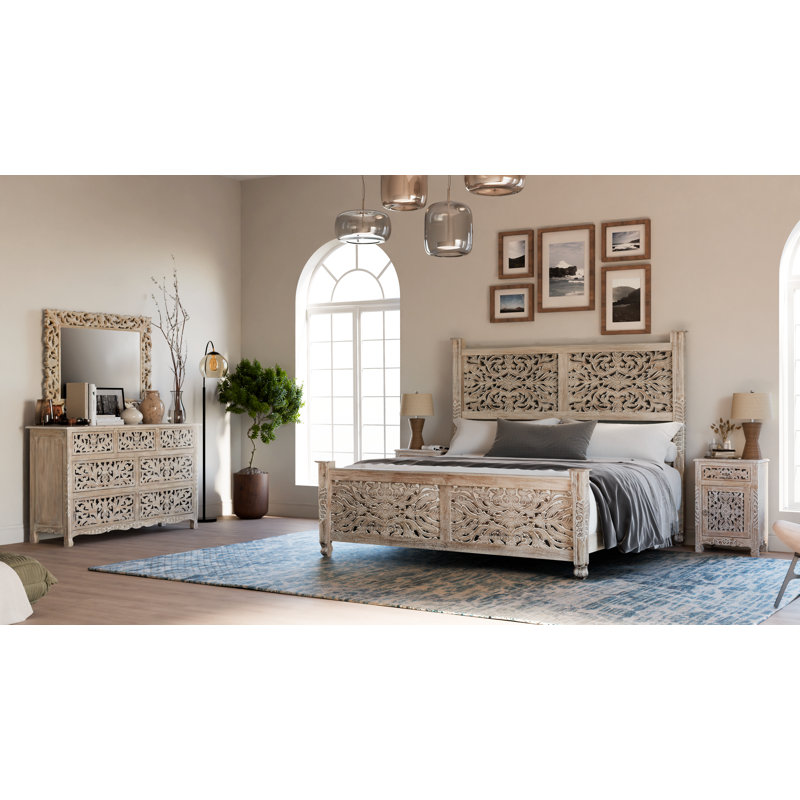 Harleen Solid Wood Flat Mirror, Limestone Beige