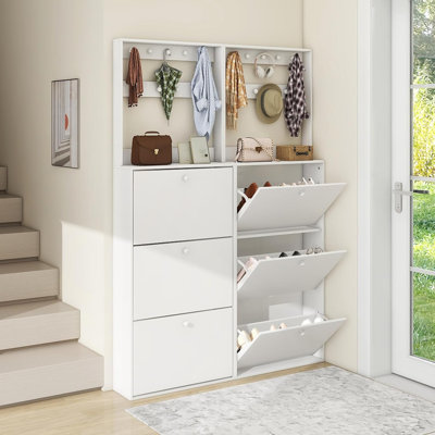 Shoe Storage Cabinet With 9 Hooks Coat Rack