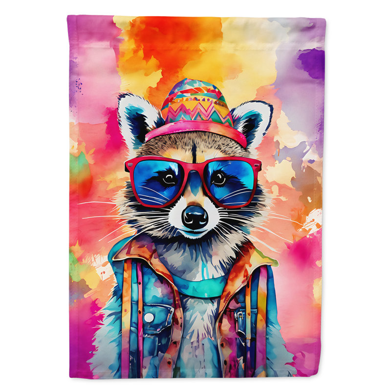 Drapeau de jardin hippie et raton laveur