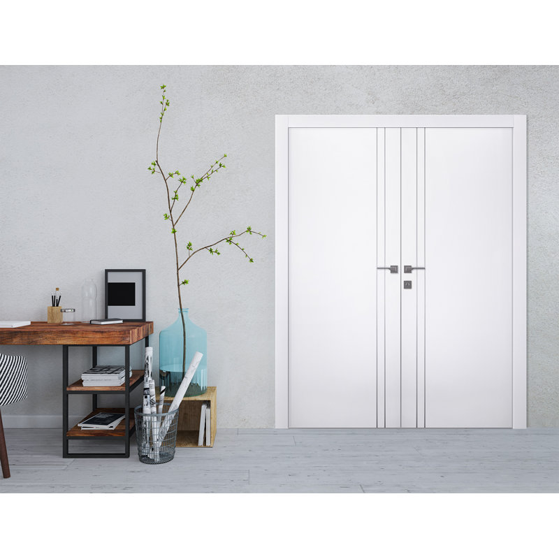 Porte intérieure pré-suspendue en bois blanc poli Smart Pro 2V, À droite, 59,5 po x 79,38 po