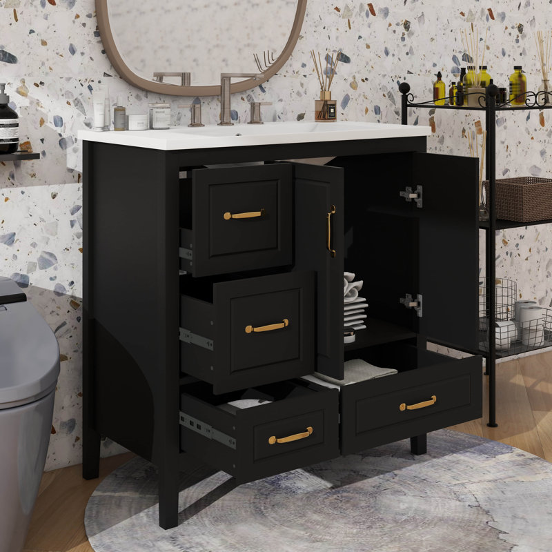 Meuble-lavabo 36 po avec lavabo, une armoire avec portes à fermeture douce, 4 tiroirs à fermeture douce, Noir