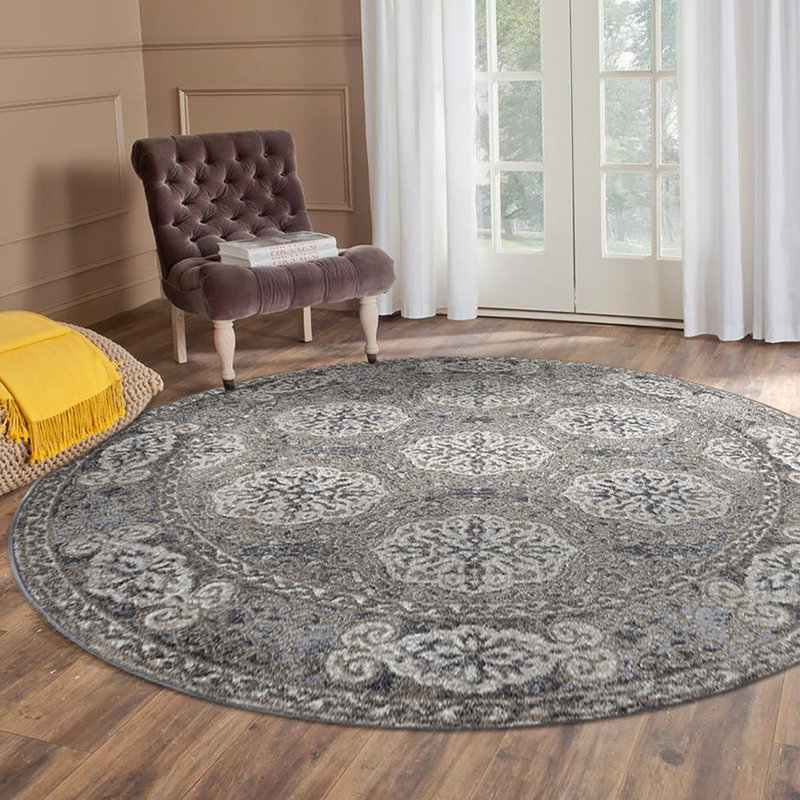 Tapis Honbl Contemporary Farmhouse Medallion, Rond 6 pi 7 po x 6 pi 7 po