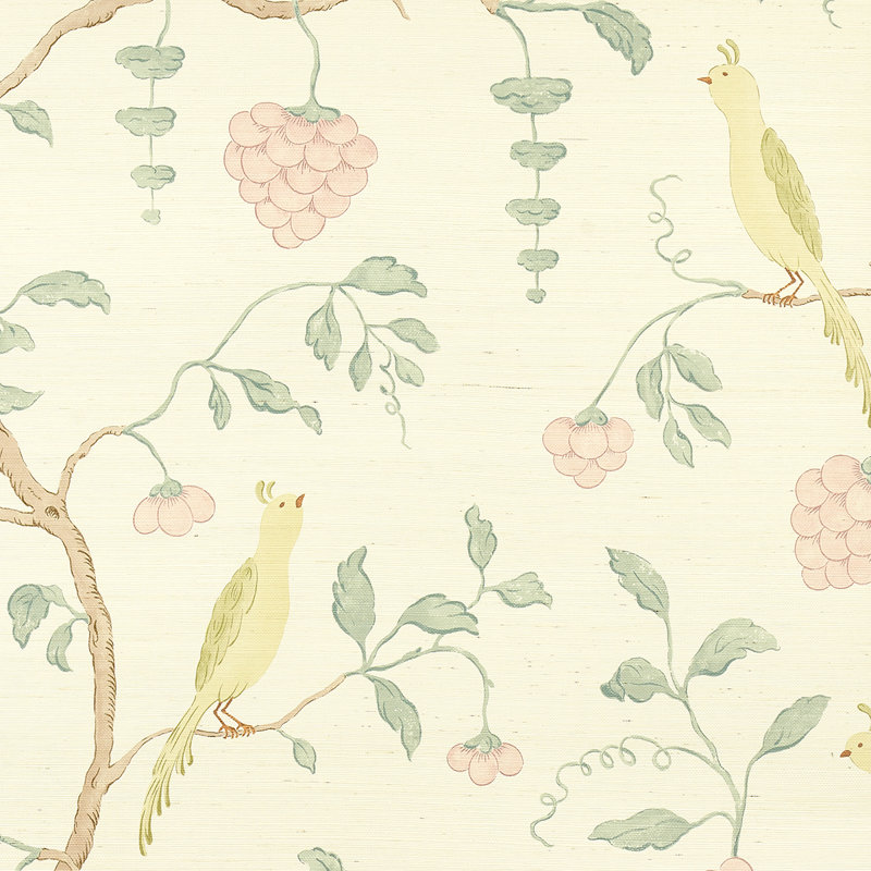 Wisteria Sisal Wallpaper, Teal/Soft Pink