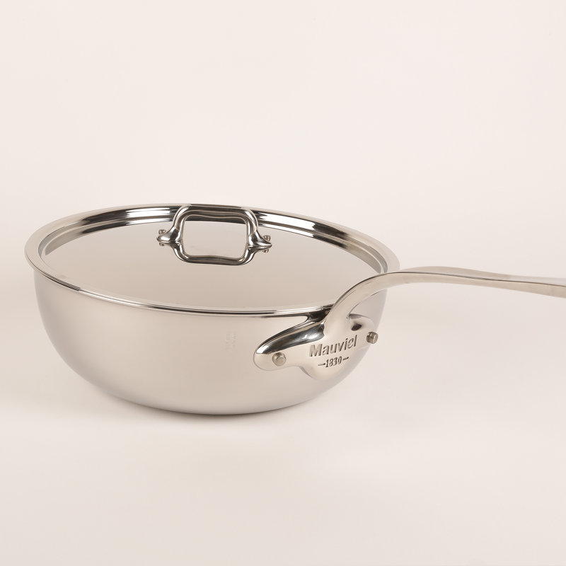Mauviel M'URBAN 4 Tri-Ply Curved Splayed Saute Pan With Lid, Cast Stainless Steel Handle, 3.4 qt
