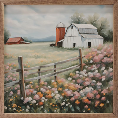 White Barn With Silo In Flower Field
