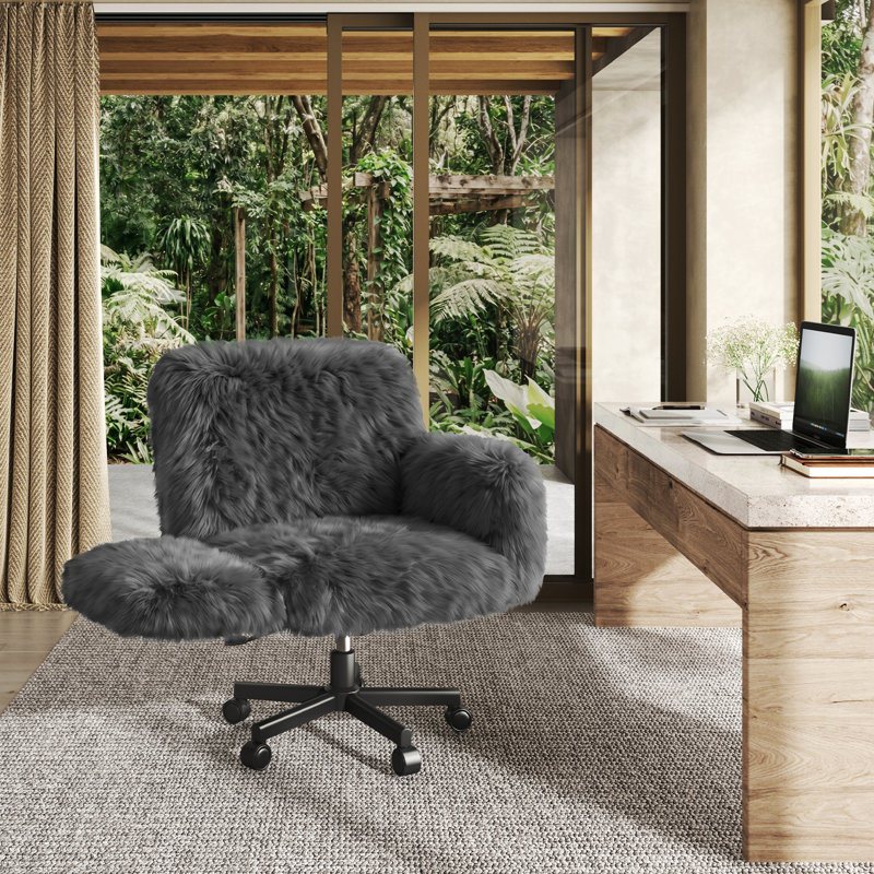 Side Chair, Gray-Faux Fur