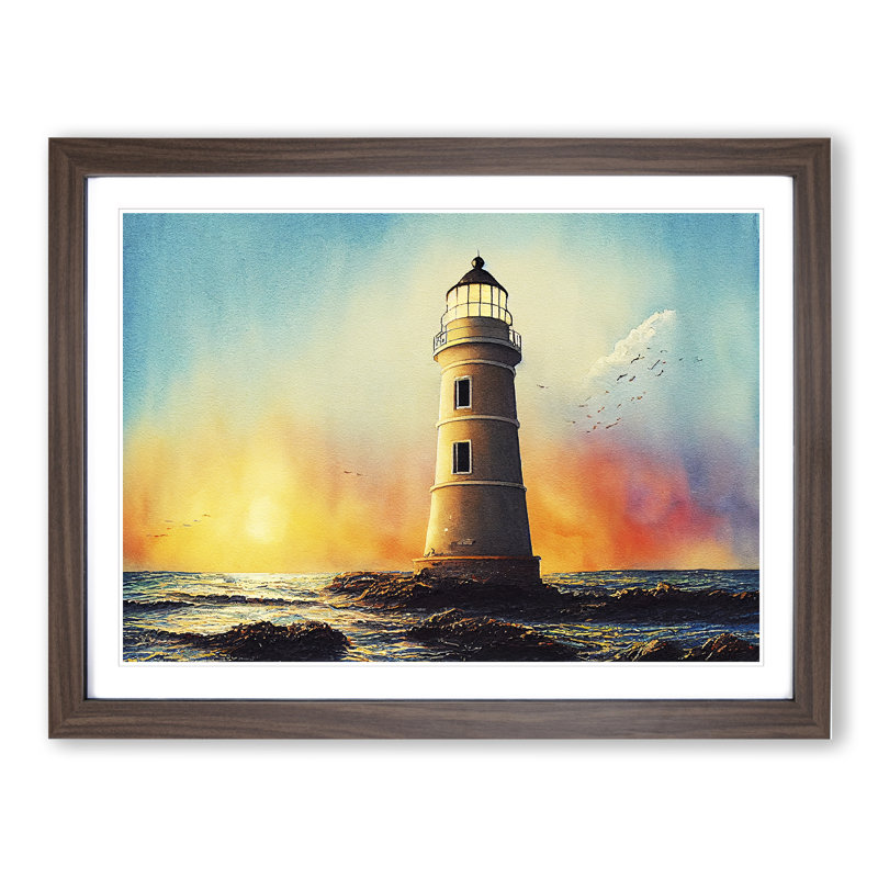 Lighthouse Vol.2 - Single Picture Frame Painting, 25cm H x 34cm W x 2cm D, Walnut
