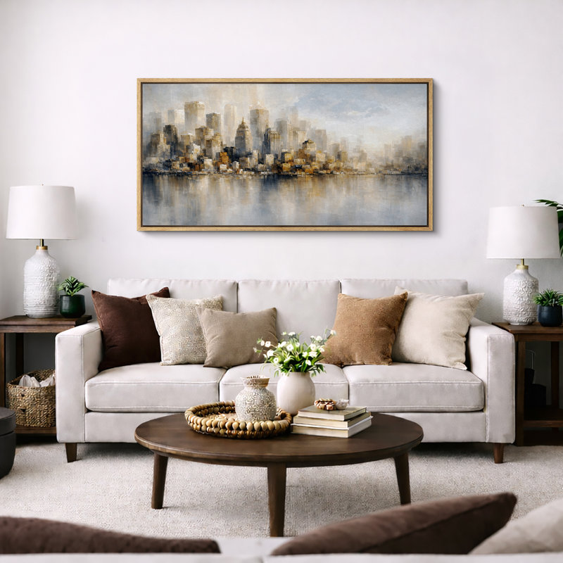 «Abstract City Skyline Reflection Modern Urban Wall Decor très grandes photos, impression sur toile encadrée, Naturel
