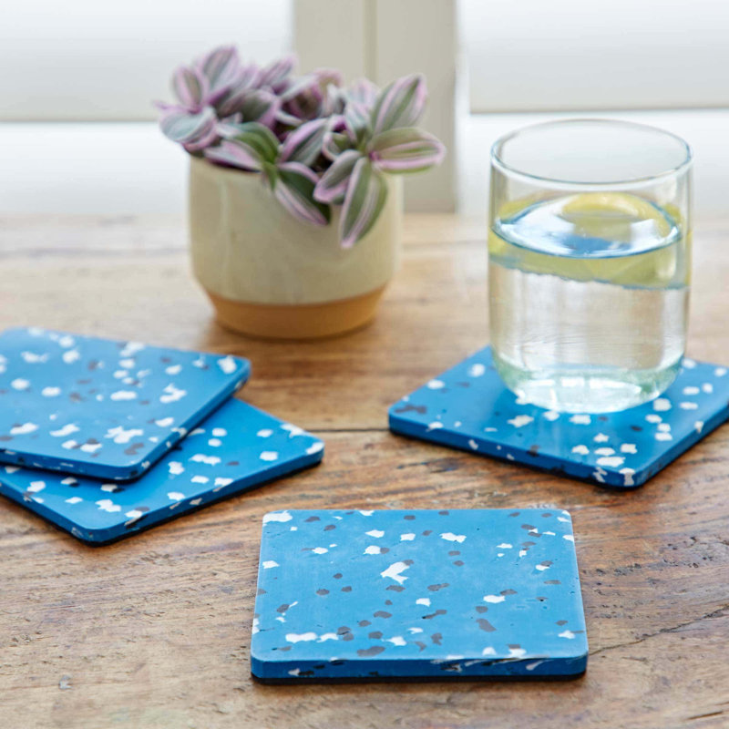 Recycled Plastic Square Coasters, Blue