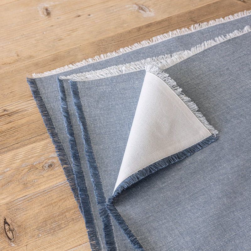 over&back Woven Frayed Chambray Placemats, Set of 4, Blue