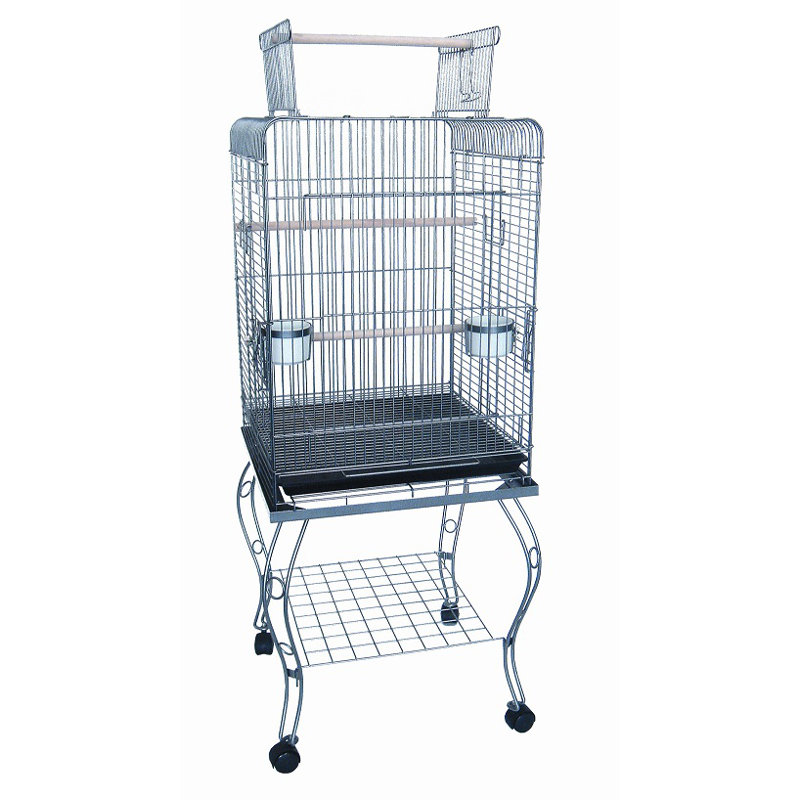 Cage à oiseaux avec support perroquet play top, Argent antique