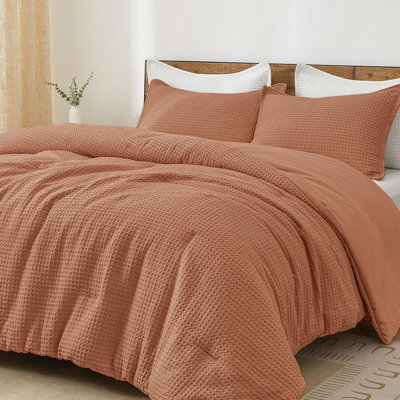 PHF Soft Waffle Weave Comforter Set, 3 Pieces Lightweight Breathable Comfy Bedding Set, Comfy Textured 1 Comforter with 2 Pillow Shams