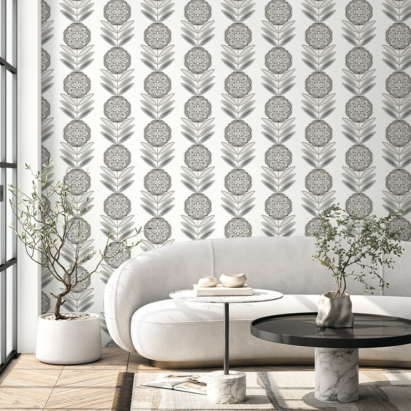  Papier peint non tissé à rayures à motif floral Smoke Belle Designs, Beige