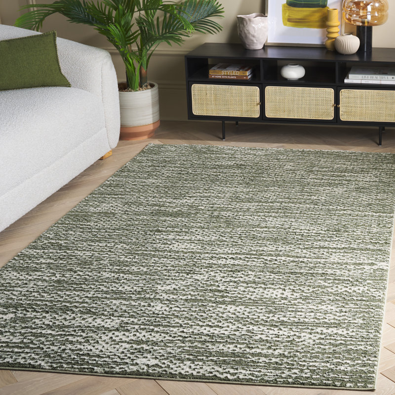 Wathen Abstract Machine Woven Power Loom Polyester Area Rug in Sage/Ivory, Rectangle 5'3" x 7'7"