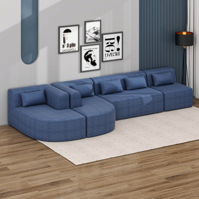 Upholstered Sofa Free-Combined Sofa Couch With Two Chaise Lounge And Five Back Pillows