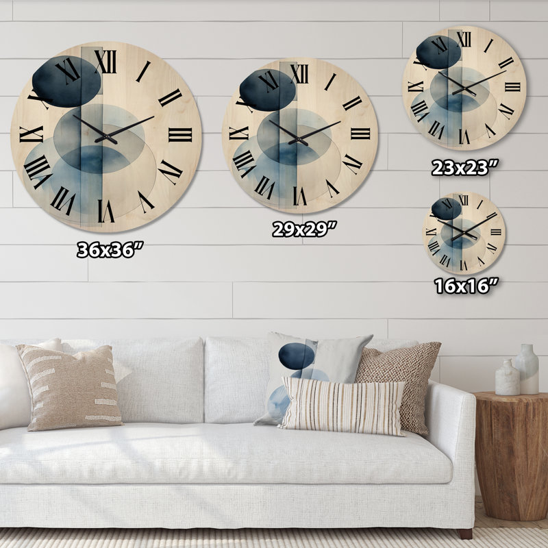 Orbicular Unity Minimal In Retro Blue II - Modern Geometric Oversized Wood Wall Clock, Moyenne