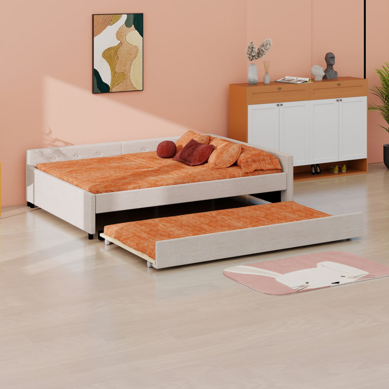 Lit plateforme tapissier avec port USB et gigogne, Lit double
