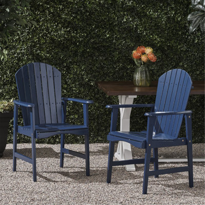 Chaises de salle à manger d'extérieur résistantes aux intempéries en bois d'acacia Adirondack (ensemble de 2), finition bleu marine