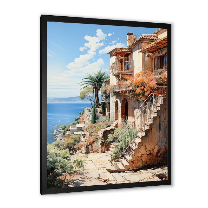 Spain Mediterranean Serenity In Mallorcain - Cityscapes Canvas Wall Art, H 40 po x l 30 po x P 1,5 po, Cadre photo noir
