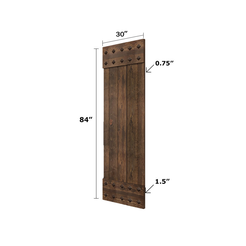 Porte de grange à panneaux et en bois avec quincaillerie d'installation, 60 po x 84 po, Gris Kona