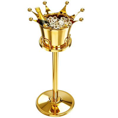 Royal Ice Bucket with Stand, Ice Bucket, Light-Luxury Standing Wine Bucket, Crown Design with 8 Steel Balls, (Gold)
