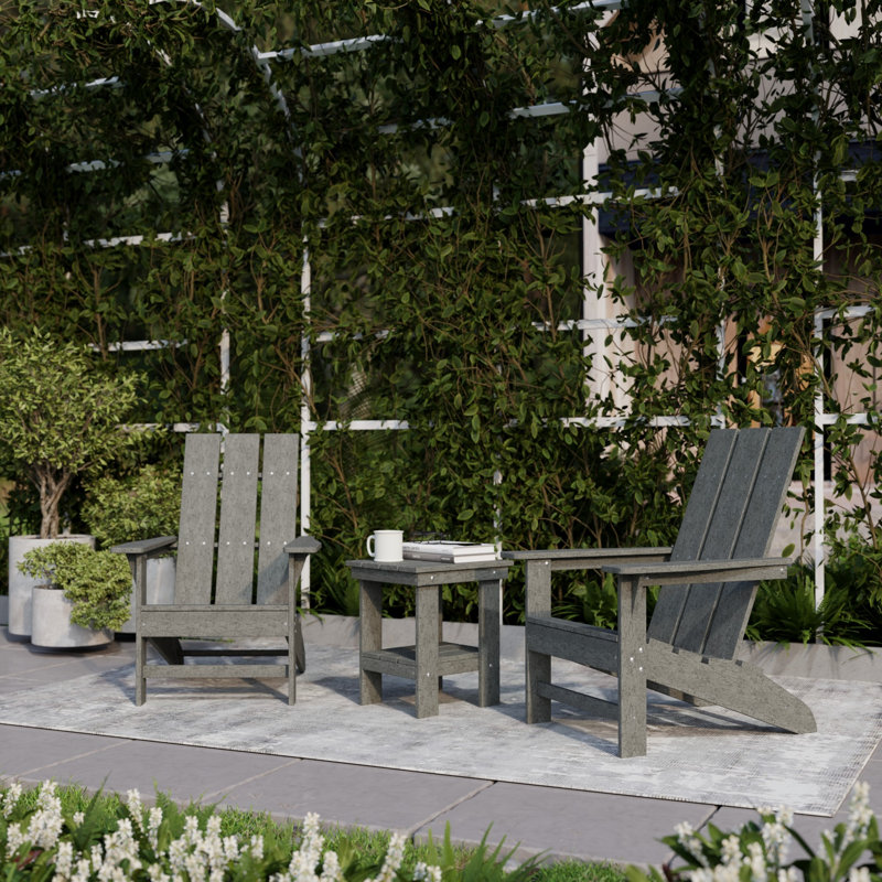 Avilez 3-Piece Modern Adirondack Set With Side Table, Dark Gray