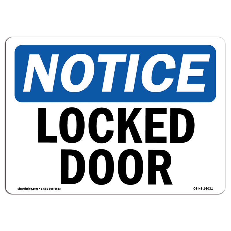 Osha Avis - Plaque de porte verrouillée, H 12 po x l 18 po x P 0,1 po